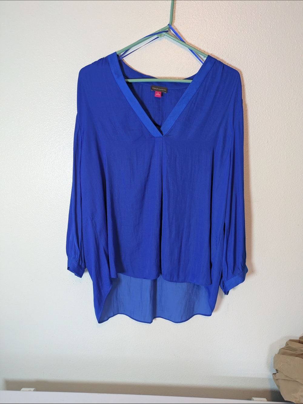 Vince Camuto Cobalt V-Neck Long Sleeve Hi-Lo Tunic